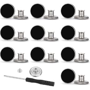 ZENGLU 20 Sets of 17mm Button for Sewing Metal Jeans, No-Sew Nailess Removable Metal Jeans Buttons Replacement Repair Combo Thread Rivets and Screwdrivers(Black Colours)