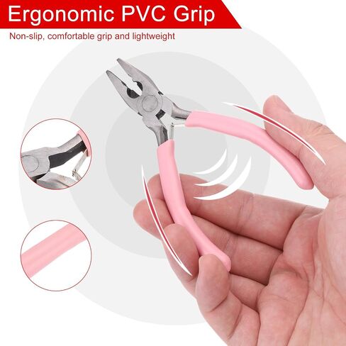كماشة HARFINGTON مقاس 5 بوصات كماشة صغيرة مع قاطعة أسلاك ومقبض PVC غير قابل للانزلاق وفك مسنن صغير لأداة الديكور Hobby Craft، وردي in Saudi Arabia