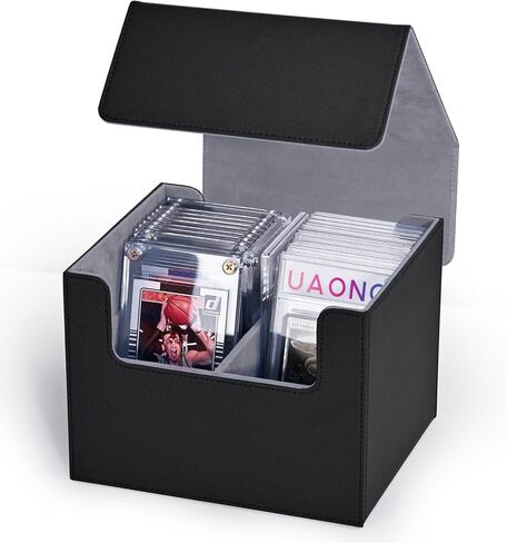 Graded Card Storage Box, PSA Card Holder Compatible with 46 PCS Graded Sports Cards, Pu Leather Trading Card Storage Box Fits Baseball, BGS, Magnetic Card Holder and Top Loaders (Double, Black&Gray) in Kuwait