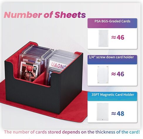 Graded Card Storage Box, PSA Card Holder Compatible with 46 PCS Graded Sports Cards, Pu Leather Trading Card Storage Box Fits Baseball, BGS, Magnetic Card Holder and Top Loaders (Double, Black&Gray) in Kuwait