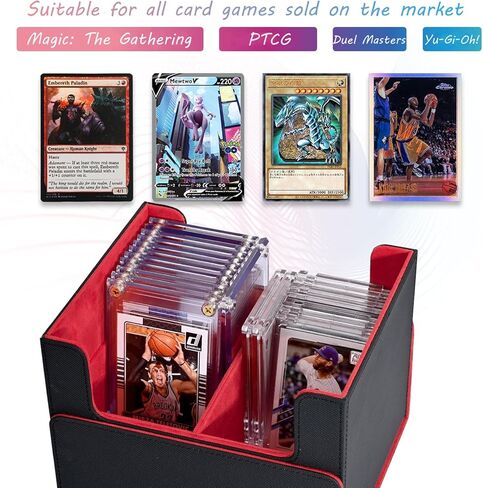 Graded Card Storage Box, PSA Card Holder Compatible with 46 PCS Graded Sports Cards, Pu Leather Trading Card Storage Box Fits Baseball, BGS, Magnetic Card Holder and Top Loaders (Double, Black&Gray) in Kuwait