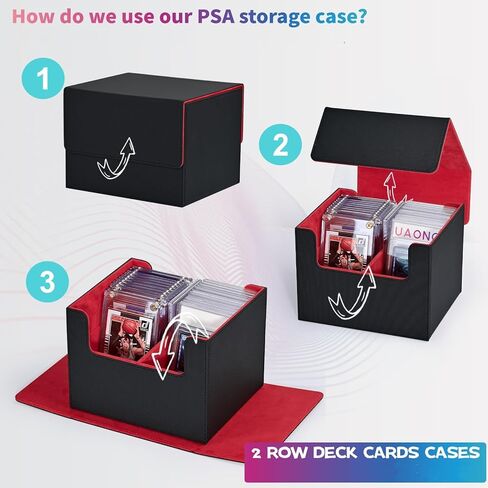 Graded Card Storage Box, PSA Card Holder Compatible with 46 PCS Graded Sports Cards, Pu Leather Trading Card Storage Box Fits Baseball, BGS, Magnetic Card Holder and Top Loaders (Double, Black&Gray) in Kuwait