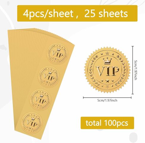CRASPIRE VIP Stickers 100Pcs 2" Crown Envelope Seals Stickers Gold Foil Stickers Vintage VIP Envelope Stickers with Serrated Edge Embossed Envelope Seals for Envelopes Diplomas Wedding Supplies DIY in Kuwait