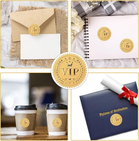CRASPIRE VIP Stickers 100Pcs 2" Crown Envelope Seals Stickers Gold Foil Stickers Vintage VIP Envelope Stickers with Serrated Edge Embossed Envelope Seals for Envelopes Diplomas Wedding Supplies DIY in Kuwait