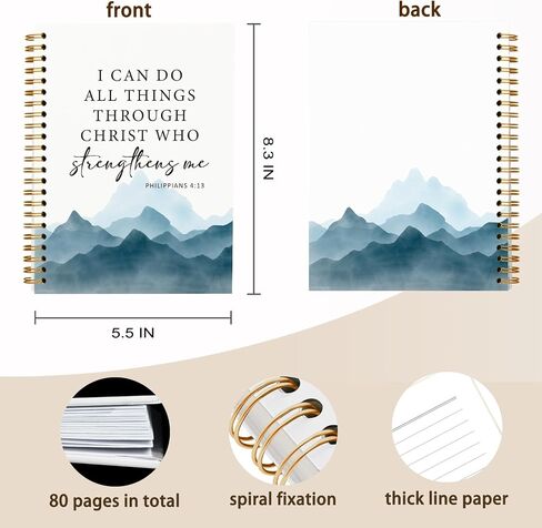 Bible Philippians 4:13 Journal for Women,Christian Inspirational Spiral Bible Notebooks,Scripture Hardcover Spiral Notebook 5.5x8.3 in Kuwait