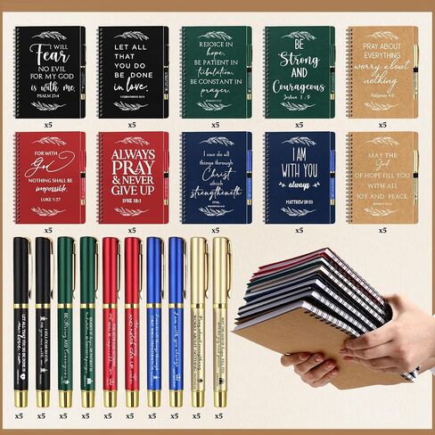 Kosiz 100 Pcs Christmas Christian Gifts Prayer Journal for Women Bulk A5 Spiral Notebook Scripture Notepad Bible Verse Ballpoint Pen Christmas Party Gifts Religious God Church Favors for Women Men in Saudi Arabia