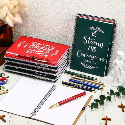 Kosiz 100 Pcs Christmas Christian Gifts Prayer Journal for Women Bulk A5 Spiral Notebook Scripture Notepad Bible Verse Ballpoint Pen Christmas Party Gifts Religious God Church Favors for Women Men in Saudi Arabia