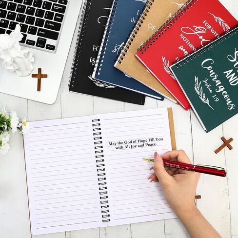 Kosiz 100 Pcs Christmas Christian Gifts Prayer Journal for Women Bulk A5 Spiral Notebook Scripture Notepad Bible Verse Ballpoint Pen Christmas Party Gifts Religious God Church Favors for Women Men in Saudi Arabia