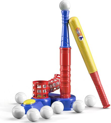 TEMI 2 in 1 Tee Ball Set for Kids 3-8, Kids Baseball T-Ball Set with 10 Balls, Step on Pitching Machine, Batting Tee, Outdoor Sport Toy Games for 3-12 Year Old Boys Girls Toddler in Saudi Arabia