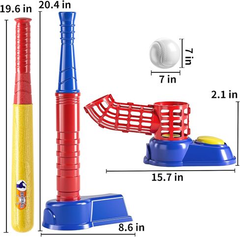 TEMI 2 in 1 Tee Ball Set for Kids 3-8, Kids Baseball T-Ball Set with 10 Balls, Step on Pitching Machine, Batting Tee, Outdoor Sport Toy Games for 3-12 Year Old Boys Girls Toddler in Saudi Arabia