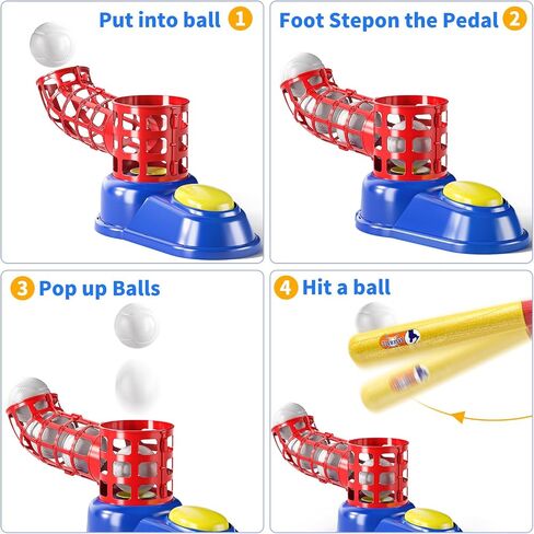 TEMI 2 in 1 Tee Ball Set for Kids 3-8, Kids Baseball T-Ball Set with 10 Balls, Step on Pitching Machine, Batting Tee, Outdoor Sport Toy Games for 3-12 Year Old Boys Girls Toddler in Saudi Arabia