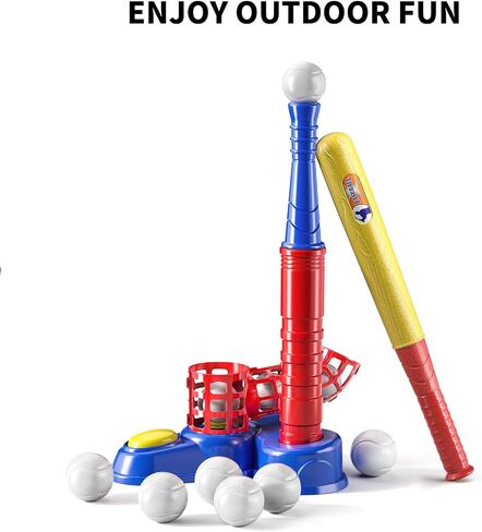 TEMI 2 in 1 Tee Ball Set for Kids 3-8, Kids Baseball T-Ball Set with 10 Balls, Step on Pitching Machine, Batting Tee, Outdoor Sport Toy Games for 3-12 Year Old Boys Girls Toddler in Saudi Arabia