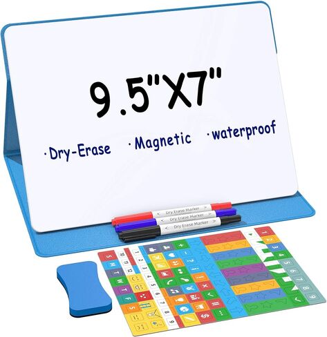 Small Desktop Dry Erase Board, 9.5x7 Magnetic Planner Desk White Board with Stand, Portable Whiteboard for Office Home School Supplies MH780 (M1 Blank (Blue)) in Saudi Arabia
