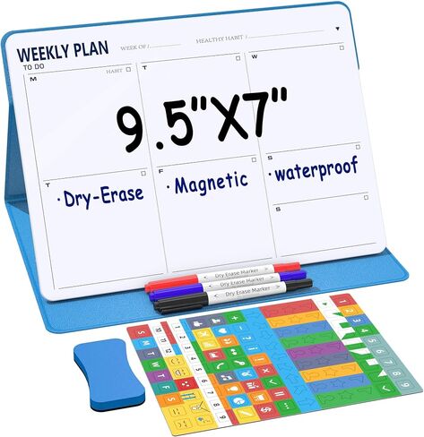 Small Desktop Dry Erase Board, 9.5x7 Magnetic Planner Desk White Board with Stand, Portable Whiteboard for Office Home School Supplies MH780 (M1 Blank (Blue)) in Saudi Arabia