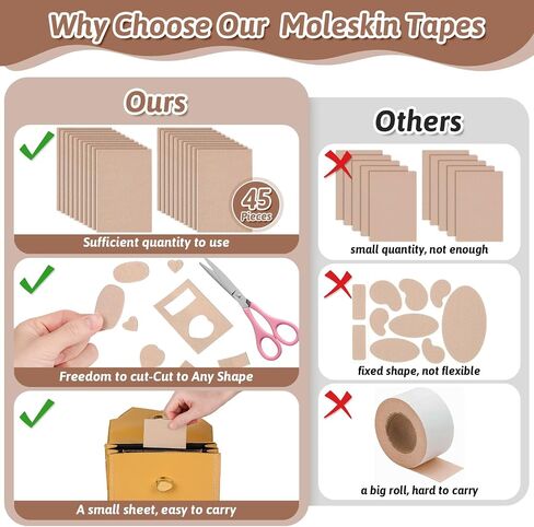 Shynek 45 Sheets Moleskin for Feet, Moleskin for Blisters, Adhesive Mole Skin Patch for Shoes, Moleskin Padding for Feet Blister Prevention, Moleskin Tape for Boots Hiking Reduce Friction Pain in Saudi Arabia