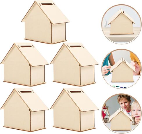 Angoily 30pcs Wooden Piggy Bank, Unfinished Savings Bank House Money Box for Boys Girls Adults to Saving Money, Tip Jar Cash and Change Container in Saudi Arabia