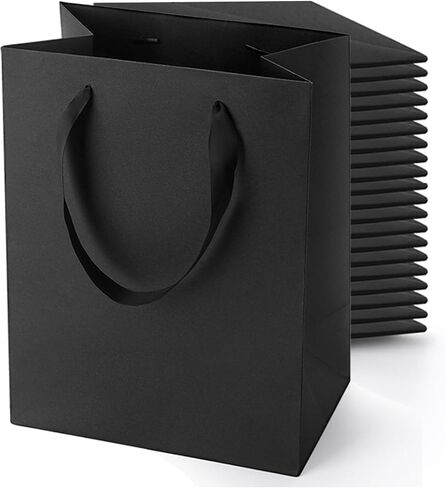 Argivean Black Gift Bags With Handles: 6pcs Medium Gift Bags Bulk 8x5x10 Inch For Wedding Party Birthday Business in Saudi Arabia