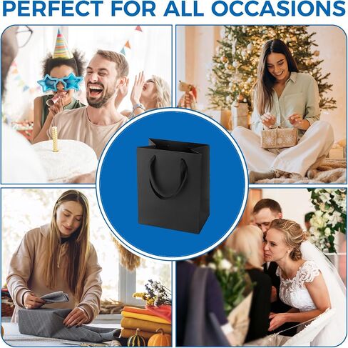 Argivean Black Gift Bags With Handles: 6pcs Medium Gift Bags Bulk 8x5x10 Inch For Wedding Party Birthday Business in Saudi Arabia