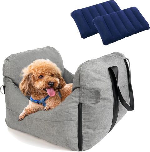 Dog Car Seat for Small & Medium Dog – Soft & Cozy Dog & Cat Bed with Front & Rear Airbag Design, Water-Resistant Fabric, and Secure Fit for Safe Travel (Beige, Under 25 lb (23.5*22*15 inch)) in Saudi Arabia