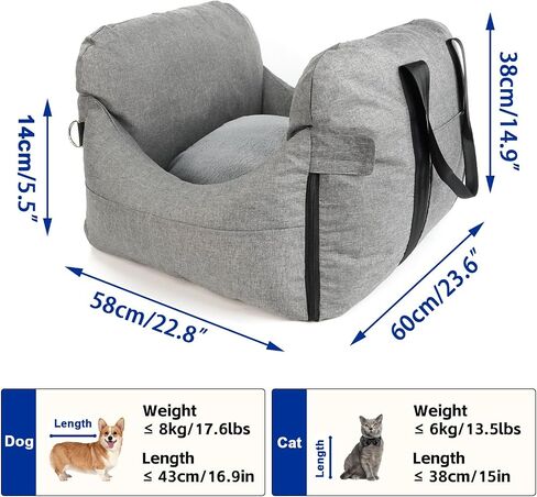 Dog Car Seat for Small & Medium Dog – Soft & Cozy Dog & Cat Bed with Front & Rear Airbag Design, Water-Resistant Fabric, and Secure Fit for Safe Travel (Beige, Under 25 lb (23.5*22*15 inch)) in Saudi Arabia
