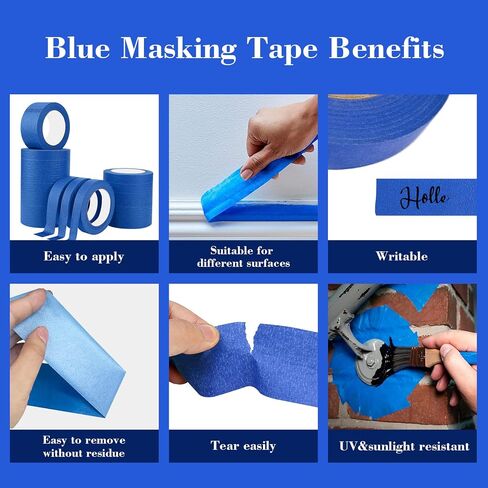 2 Rolls Blue Painters Tape 1 inch x 164 FT Masking Tape | Painting Tape | Paper Tape | Paint Craft Tape for Decoration, Labeling, Wall, Home, Art Supplies (2) in Saudi Arabia