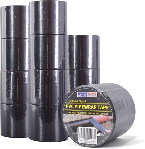 ADHES Corrosion Protection Pipe Tape, 2 Inch X 36 Yds(108FT), 6.0Mil PVC Pipe Wrap Tape Weatherproof Wrap Duct Tape for Drain Pipe, Metal & Electrical Piping, Outdoor, Underground Pipe, Black in Saudi Arabia
