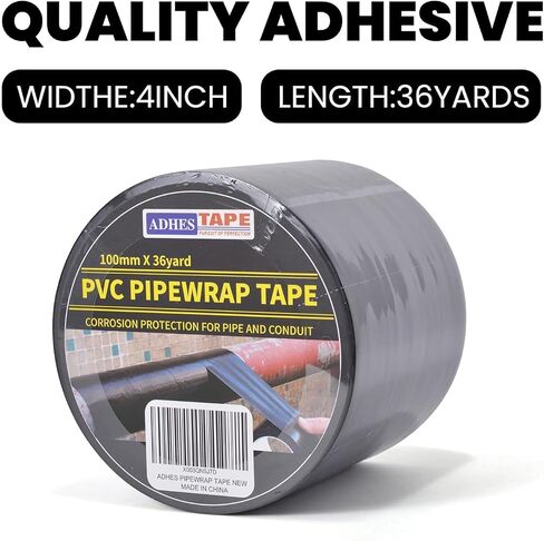 ADHES Corrosion Protection Pipe Tape, 2 Inch X 36 Yds(108FT), 6.0Mil PVC Pipe Wrap Tape Weatherproof Wrap Duct Tape for Drain Pipe, Metal & Electrical Piping, Outdoor, Underground Pipe, Black in Saudi Arabia