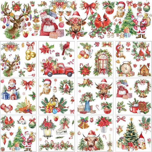 AFRITEE Christmas Rub on Transfers - 12 Sheets Hello Winter Snowflake Transfer Stickers for Crafts and Furniture, Blue Gnome Snowman Sticker Decals for DIY Creative Home Decoration Gifts in Saudi Arabia