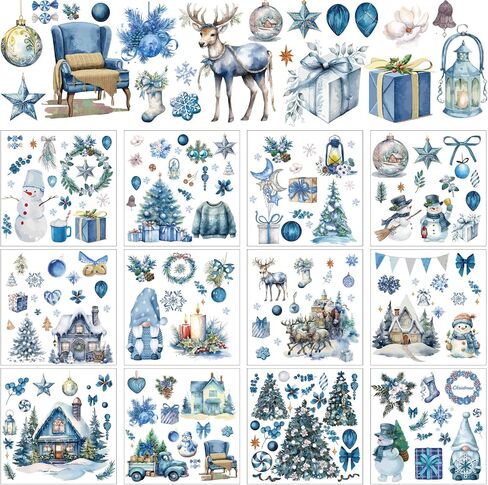 AFRITEE Christmas Rub on Transfers - 12 Sheets Hello Winter Snowflake Transfer Stickers for Crafts and Furniture, Blue Gnome Snowman Sticker Decals for DIY Creative Home Decoration Gifts in Saudi Arabia