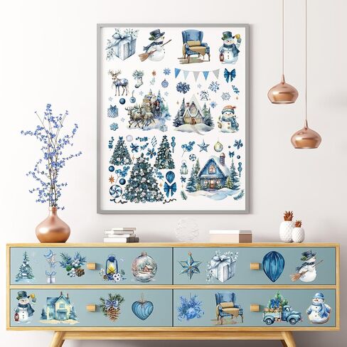 AFRITEE Christmas Rub on Transfers - 12 Sheets Hello Winter Snowflake Transfer Stickers for Crafts and Furniture, Blue Gnome Snowman Sticker Decals for DIY Creative Home Decoration Gifts in Saudi Arabia