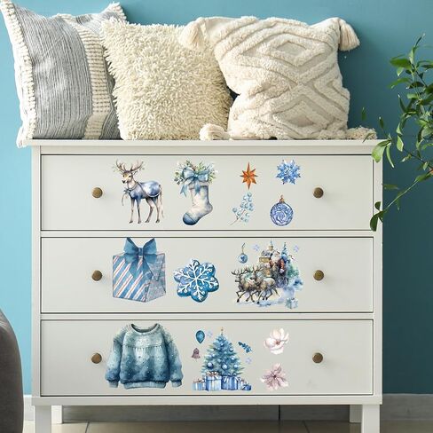 AFRITEE Christmas Rub on Transfers - 12 Sheets Hello Winter Snowflake Transfer Stickers for Crafts and Furniture, Blue Gnome Snowman Sticker Decals for DIY Creative Home Decoration Gifts in Saudi Arabia