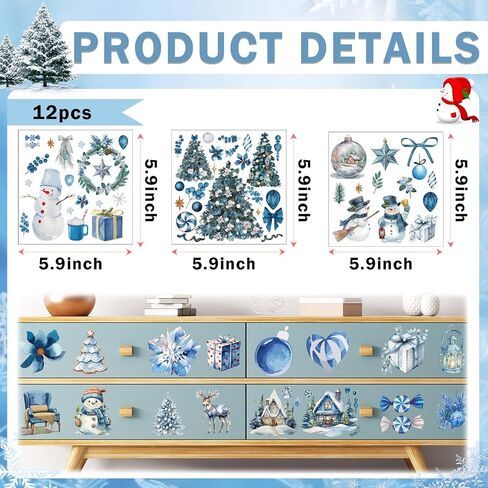 AFRITEE Christmas Rub on Transfers - 12 Sheets Hello Winter Snowflake Transfer Stickers for Crafts and Furniture, Blue Gnome Snowman Sticker Decals for DIY Creative Home Decoration Gifts in Saudi Arabia