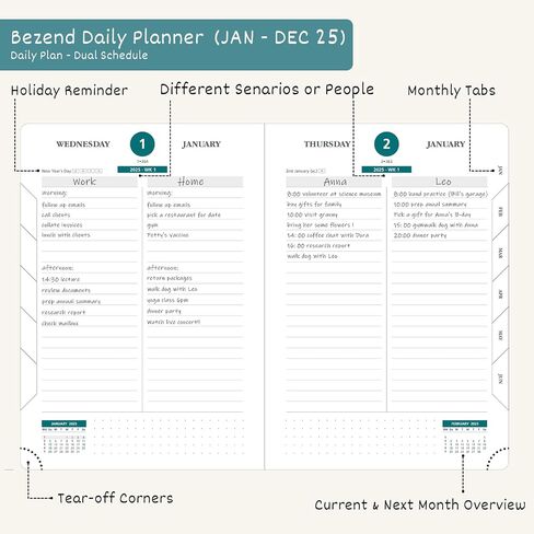 BEZEND 2025 Weekly Planner with 2 Columns & Monthly Tabs 6" x 8.5" - Agenda 2025 Calendar Book with Pen Holder, Pocket & Tear-off Page Corner, PU Leather Hardcover - Lilac in Kuwait