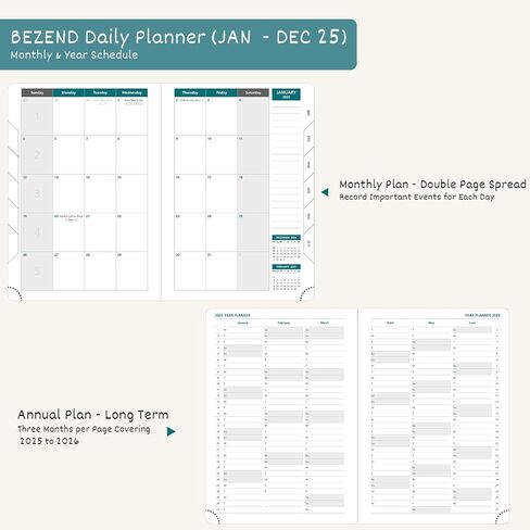 BEZEND 2025 Weekly Planner with 2 Columns & Monthly Tabs 6" x 8.5" - Agenda 2025 Calendar Book with Pen Holder, Pocket & Tear-off Page Corner, PU Leather Hardcover - Lilac in Kuwait