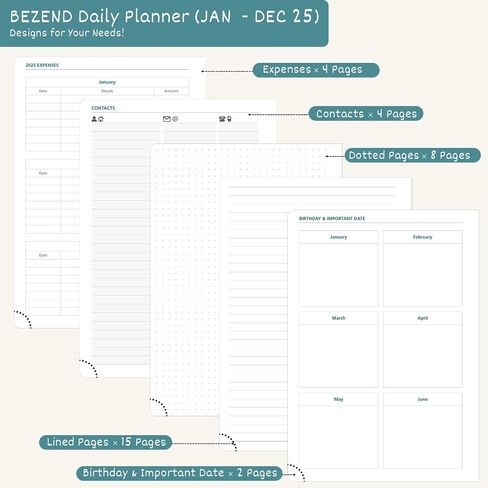 BEZEND 2025 Weekly Planner with 2 Columns & Monthly Tabs 6" x 8.5" - Agenda 2025 Calendar Book with Pen Holder, Pocket & Tear-off Page Corner, PU Leather Hardcover - Lilac in Kuwait