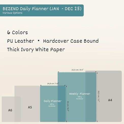 BEZEND 2025 Weekly Planner with 2 Columns & Monthly Tabs 6" x 8.5" - Agenda 2025 Calendar Book with Pen Holder, Pocket & Tear-off Page Corner, PU Leather Hardcover - Lilac in Kuwait