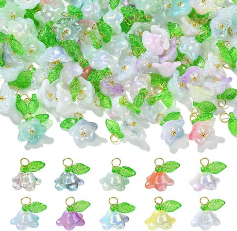 UR URLIFEHALL 100 Pcs Green Transparent Acrylic Leaf Charms Leaves Charms for Jewelry Making DIY Accessories in Kuwait