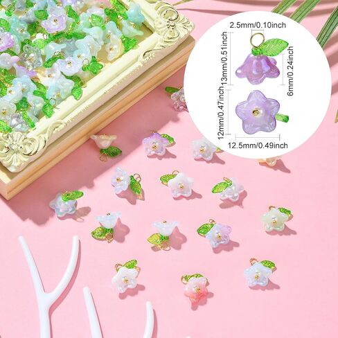 UR URLIFEHALL 100 Pcs Green Transparent Acrylic Leaf Charms Leaves Charms for Jewelry Making DIY Accessories in Kuwait
