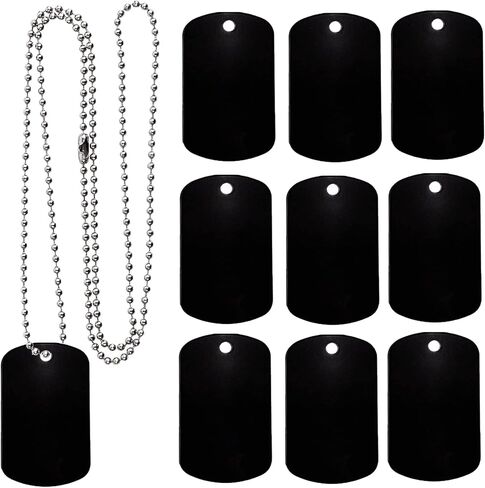 ABBECIAO 25 Pack Anodized Aluminum Blank Military Dog Tags for Laser Engraving with 24 Inches of Stainless Steel Ball Chains for DIY Craft Personalized Necklace Keychain Pendants Black in Kuwait