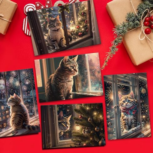 24 Pack Cat Christmas Cards with Envelopes & Stickers, 4 x 6 Inch Funny Kitten New Year Cards Bulk, Cute Animal Holiday Note Cards for Men Women, 6 Unique Designs in Kuwait