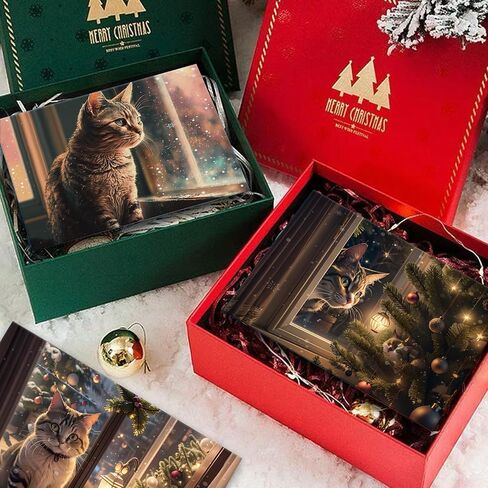 24 Pack Cat Christmas Cards with Envelopes & Stickers, 4 x 6 Inch Funny Kitten New Year Cards Bulk, Cute Animal Holiday Note Cards for Men Women, 6 Unique Designs in Kuwait
