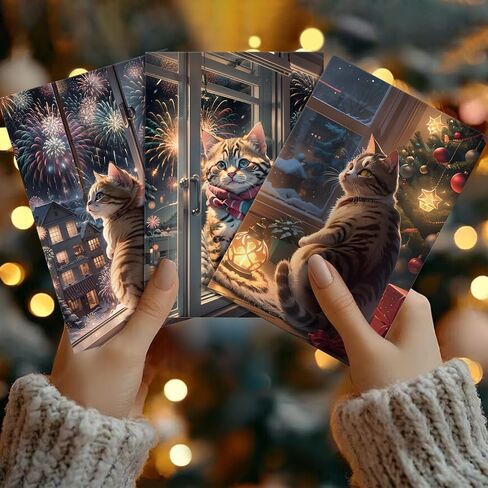 24 Pack Cat Christmas Cards with Envelopes & Stickers, 4 x 6 Inch Funny Kitten New Year Cards Bulk, Cute Animal Holiday Note Cards for Men Women, 6 Unique Designs in Kuwait