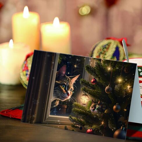 24 Pack Cat Christmas Cards with Envelopes & Stickers, 4 x 6 Inch Funny Kitten New Year Cards Bulk, Cute Animal Holiday Note Cards for Men Women, 6 Unique Designs in Kuwait