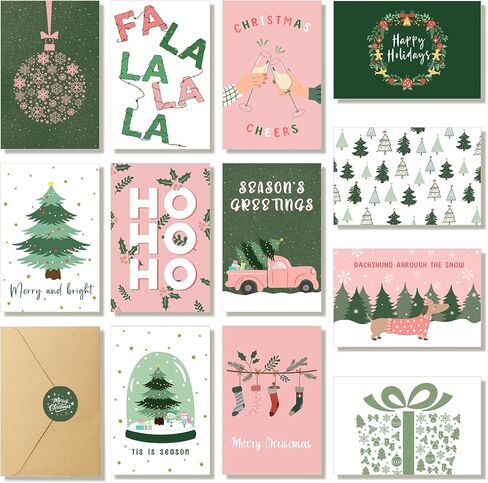 24 Pack Cat Christmas Cards with Envelopes & Stickers, 4 x 6 Inch Funny Kitten New Year Cards Bulk, Cute Animal Holiday Note Cards for Men Women, 6 Unique Designs in Kuwait