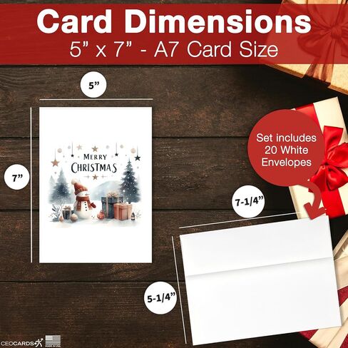 Merry Christmas Cards for Business & Family (Variety Pack 4 Seasonal Designs) Bulk Greeting Card Set Pack of 20 Holiday Cards with Envelopes (5x7 inch - A7) Office, Work, Employees & Clients VP2404 in Kuwait