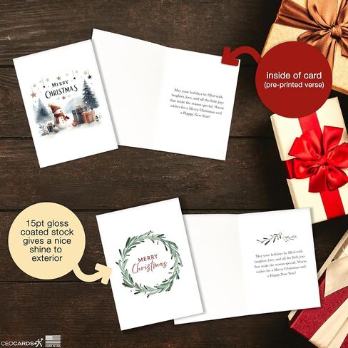 Merry Christmas Cards for Business & Family (Variety Pack 4 Seasonal Designs) Bulk Greeting Card Set Pack of 20 Holiday Cards with Envelopes (5x7 inch - A7) Office, Work, Employees & Clients VP2404 in Kuwait