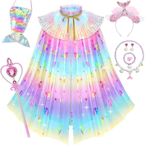 Princess Dress up Clothes for Girls 4-6, Mermaid Cape for Girls, Mermaid Costume Birthday Halloween Christmas Gift in Saudi Arabia