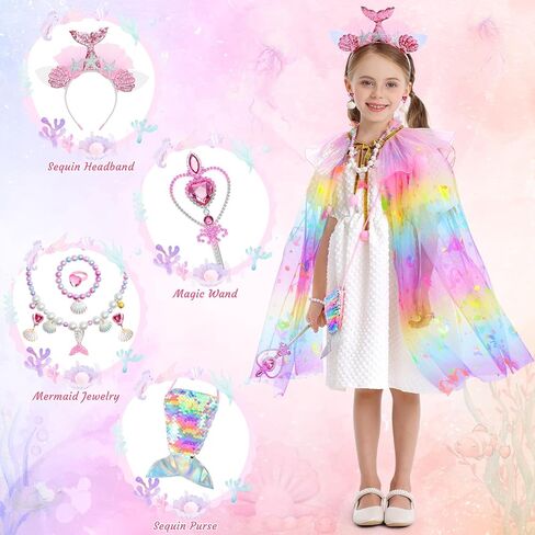 Princess Dress up Clothes for Girls 4-6, Mermaid Cape for Girls, Mermaid Costume Birthday Halloween Christmas Gift in Saudi Arabia