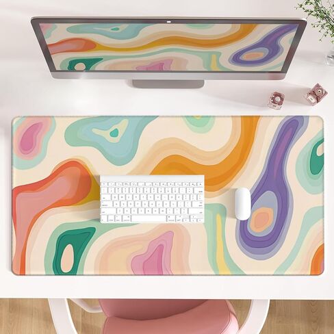 AQQA Abstract Desk Mat Desktop,Gaming Mouse Pad Long Mouse Pad Large Desk Mat 31.5X15.7 Inch Mousepad with Non-Slip Base Stitched Edge Keyboard Mat for Gaming Office, Abstract Modern Colorful in Kuwait