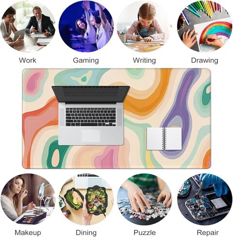 AQQA Abstract Desk Mat Desktop,Gaming Mouse Pad Long Mouse Pad Large Desk Mat 31.5X15.7 Inch Mousepad with Non-Slip Base Stitched Edge Keyboard Mat for Gaming Office, Abstract Modern Colorful in Kuwait